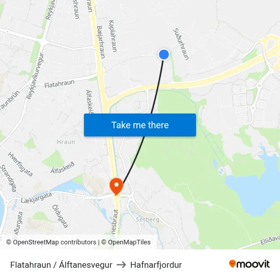 Flatahraun / Álftanesvegur to Hafnarfjordur map
