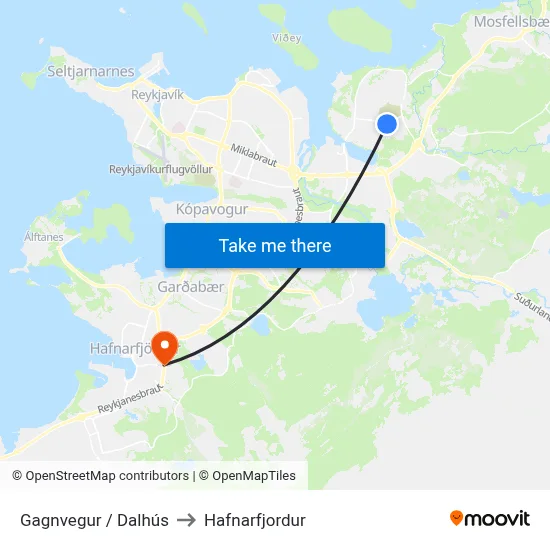 Gagnvegur / Dalhús to Hafnarfjordur map