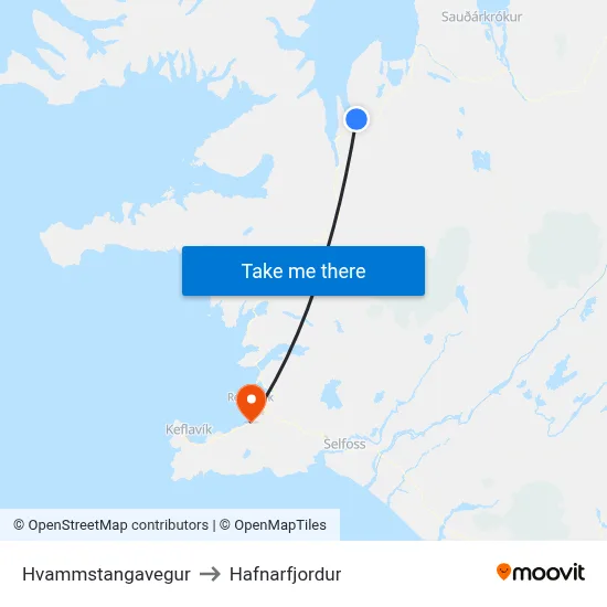 Hvammstangavegur to Hafnarfjordur map