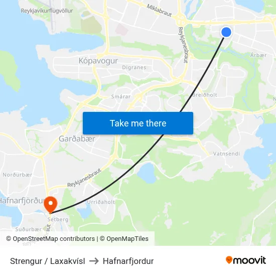 Strengur / Laxakvísl to Hafnarfjordur map