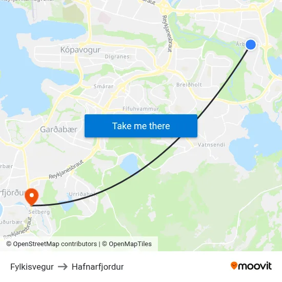 Fylkisvegur to Hafnarfjordur map