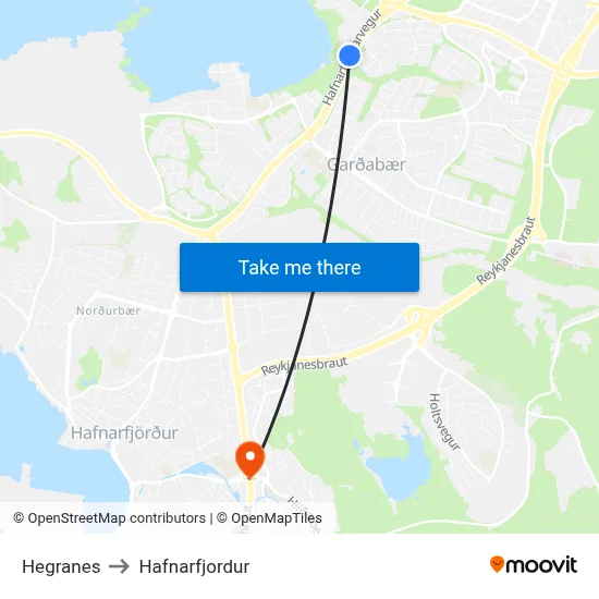 Hegranes to Hafnarfjordur map
