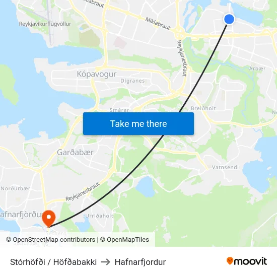 Stórhöfði / Höfðabakki to Hafnarfjordur map