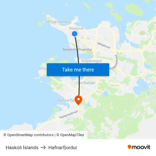 Háskóli Íslands to Hafnarfjordur map
