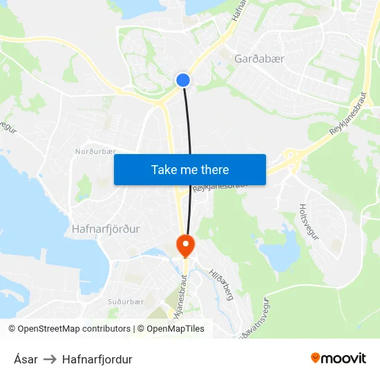 Ásar to Hafnarfjordur map