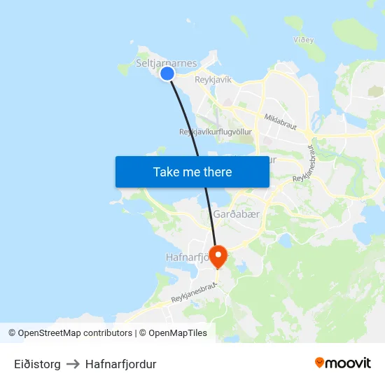 Eiðistorg to Hafnarfjordur map
