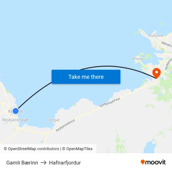 Gamli Bærinn to Hafnarfjordur map