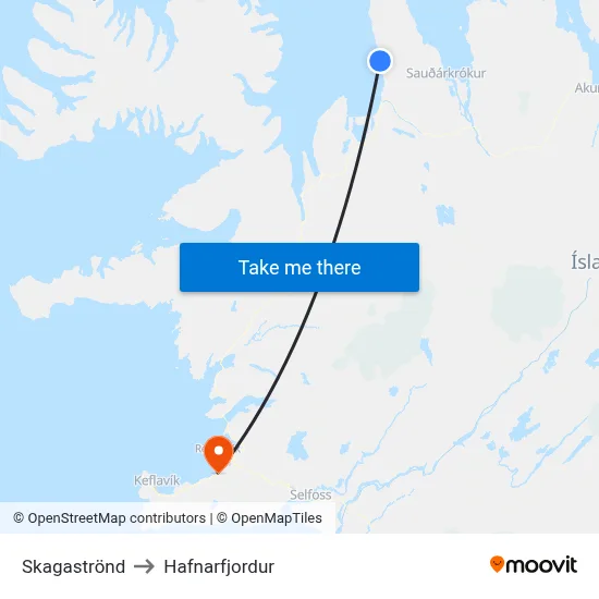 Skagaströnd to Hafnarfjordur map