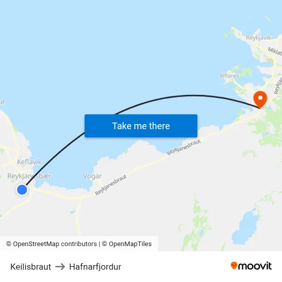 Keilisbraut to Hafnarfjordur map