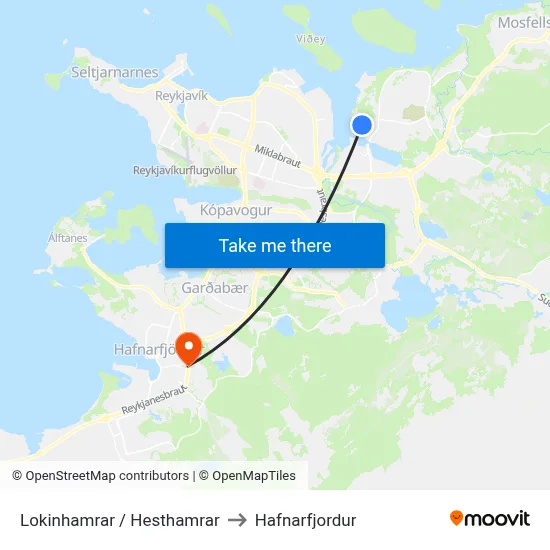Lokinhamrar / Hesthamrar to Hafnarfjordur map