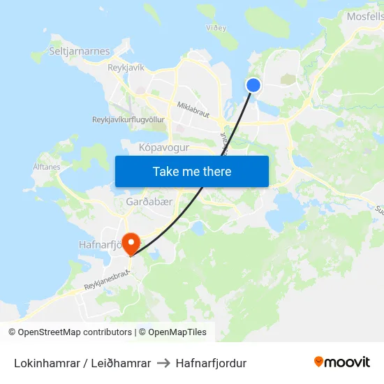 Lokinhamrar / Leiðhamrar to Hafnarfjordur map