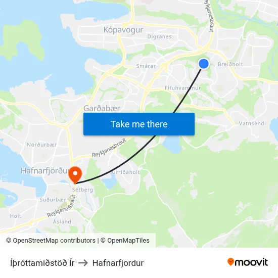 Íþróttamiðstöð Ír to Hafnarfjordur map