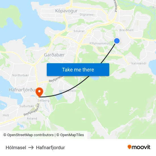 Hólmasel to Hafnarfjordur map