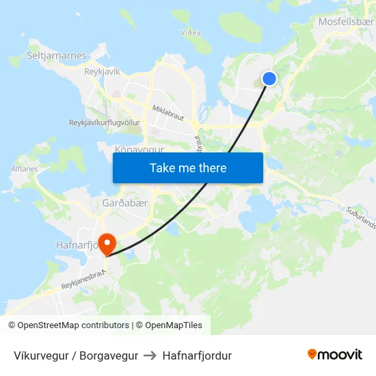 Víkurvegur / Borgavegur to Hafnarfjordur map