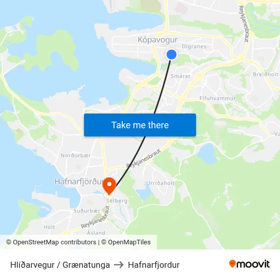 Hlíðarvegur / Grænatunga to Hafnarfjordur map