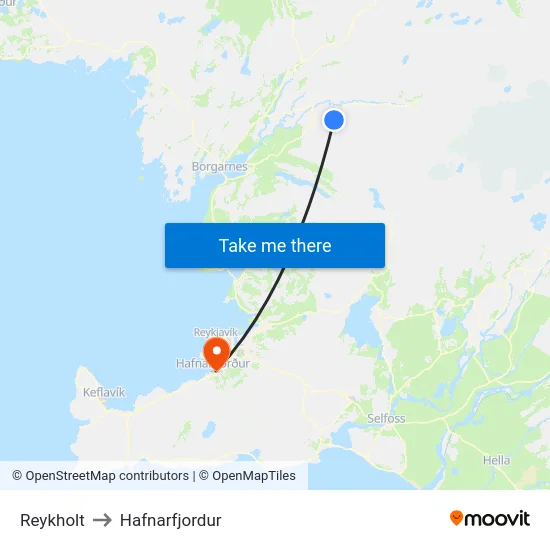 Reykholt to Hafnarfjordur map