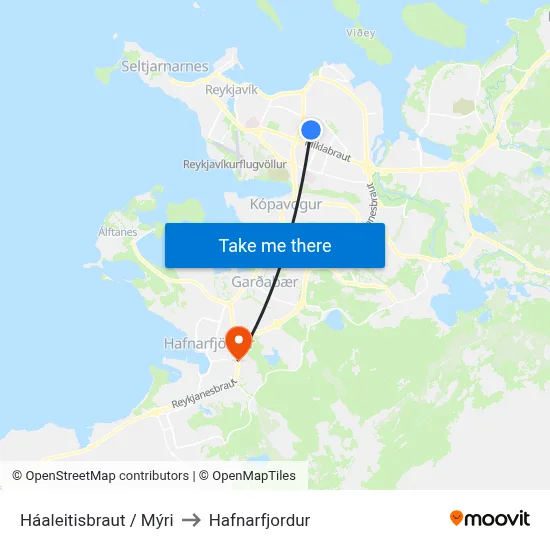 Háaleitisbraut / Mýri to Hafnarfjordur map