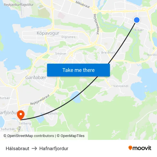 Hálsabraut to Hafnarfjordur map