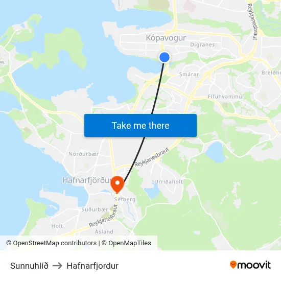 Sunnuhlíð to Hafnarfjordur map