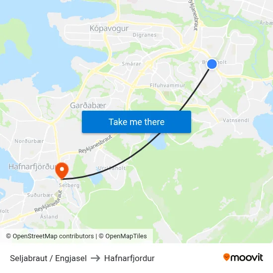 Seljabraut / Engjasel to Hafnarfjordur map