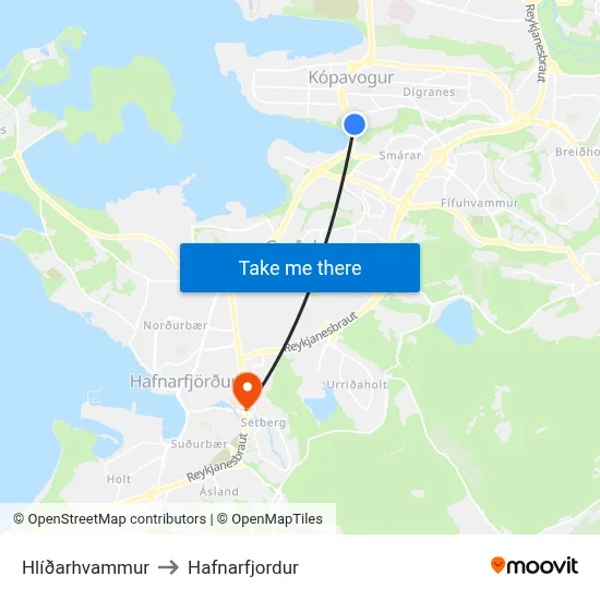 Hlíðarhvammur to Hafnarfjordur map