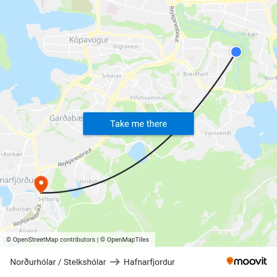 Norðurhólar / Stelkshólar to Hafnarfjordur map