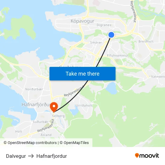 Dalvegur to Hafnarfjordur map