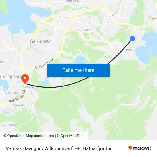 Vatnsendavegur / Álfkonuhvarf to Hafnarfjordur map