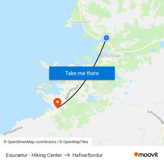 Esjurætur - Hiking Center to Hafnarfjordur map
