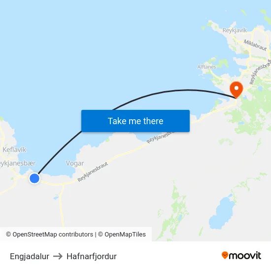 Engjadalur to Hafnarfjordur map
