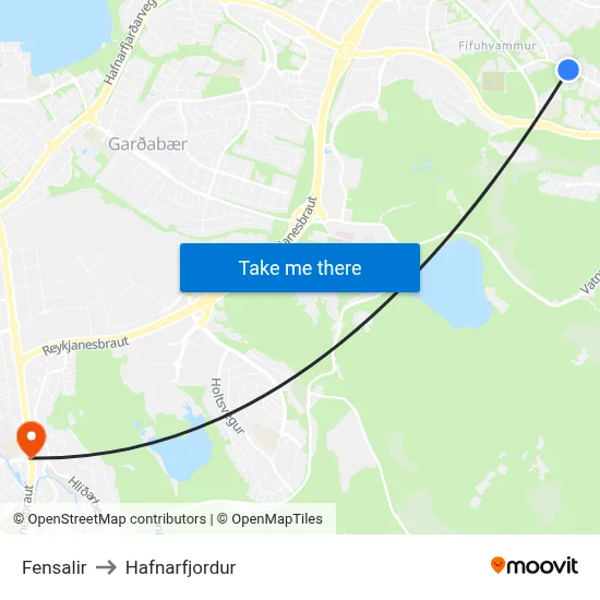 Fensalir to Hafnarfjordur map