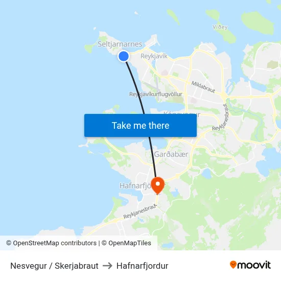 Nesvegur / Skerjabraut to Hafnarfjordur map