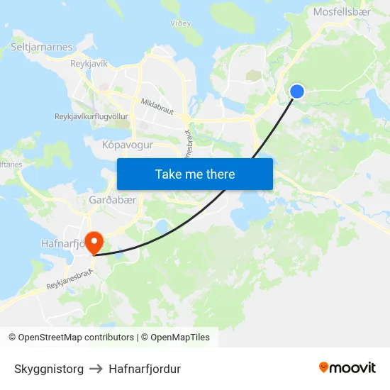 Skyggnistorg to Hafnarfjordur map