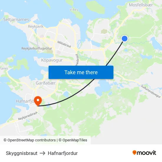 Skyggnisbraut to Hafnarfjordur map