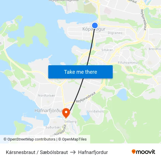 Kársnesbraut / Sæbólsbraut to Hafnarfjordur map