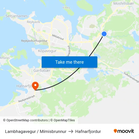 Lambhagavegur / Mímisbrunnur to Hafnarfjordur map