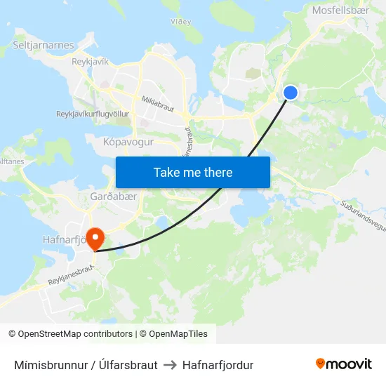Mímisbrunnur / Úlfarsbraut to Hafnarfjordur map