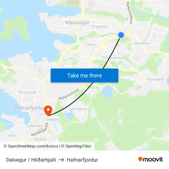 Dalvegur / Hlíðarhjalli to Hafnarfjordur map