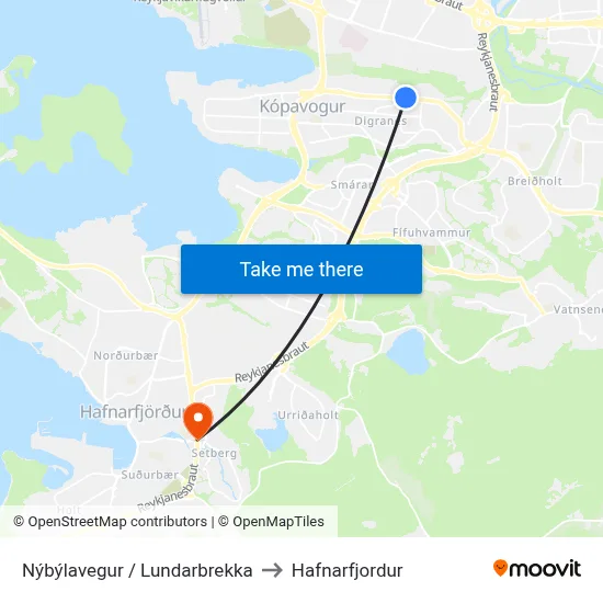Nýbýlavegur / Lundarbrekka to Hafnarfjordur map