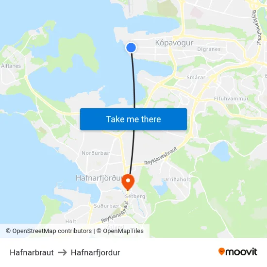 Hafnarbraut to Hafnarfjordur map