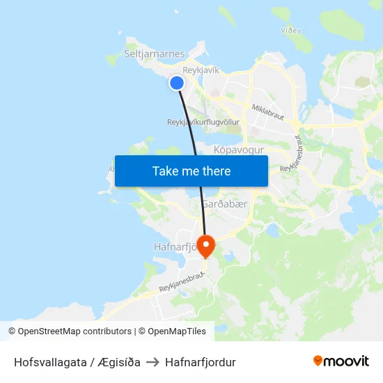 Hofsvallagata / Ægisíða to Hafnarfjordur map