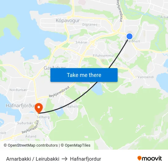 Arnarbakki / Leirubakki to Hafnarfjordur map