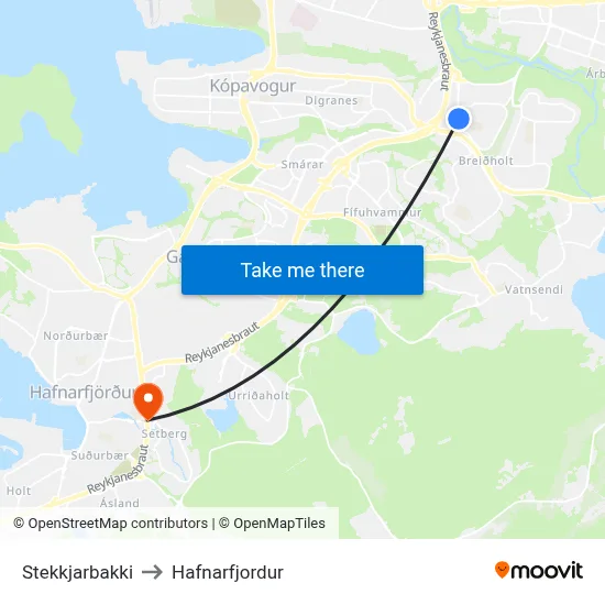 Stekkjarbakki to Hafnarfjordur map