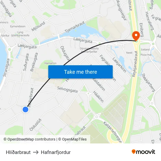 Hlíðarbraut to Hafnarfjordur map