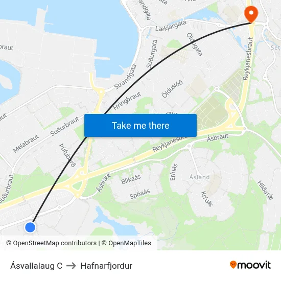 Ásvallalaug C to Hafnarfjordur map