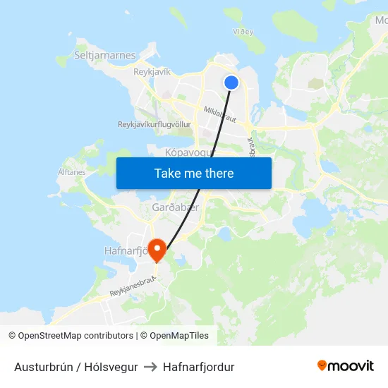 Austurbrún / Hólsvegur to Hafnarfjordur map