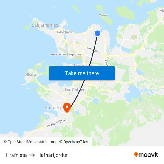 Hrafnista to Hafnarfjordur map