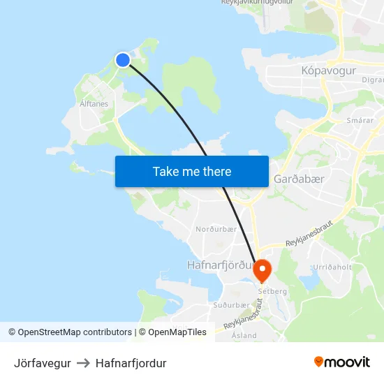 Jörfavegur to Hafnarfjordur map