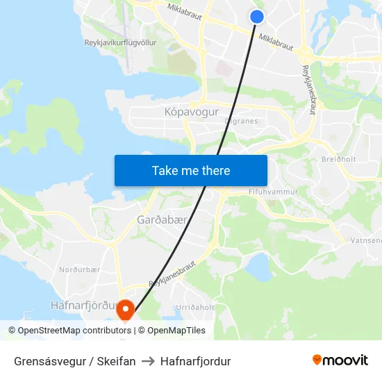 Grensásvegur / Skeifan to Hafnarfjordur map