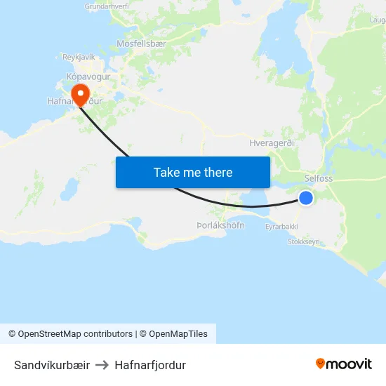 Sandvíkurbæir to Hafnarfjordur map